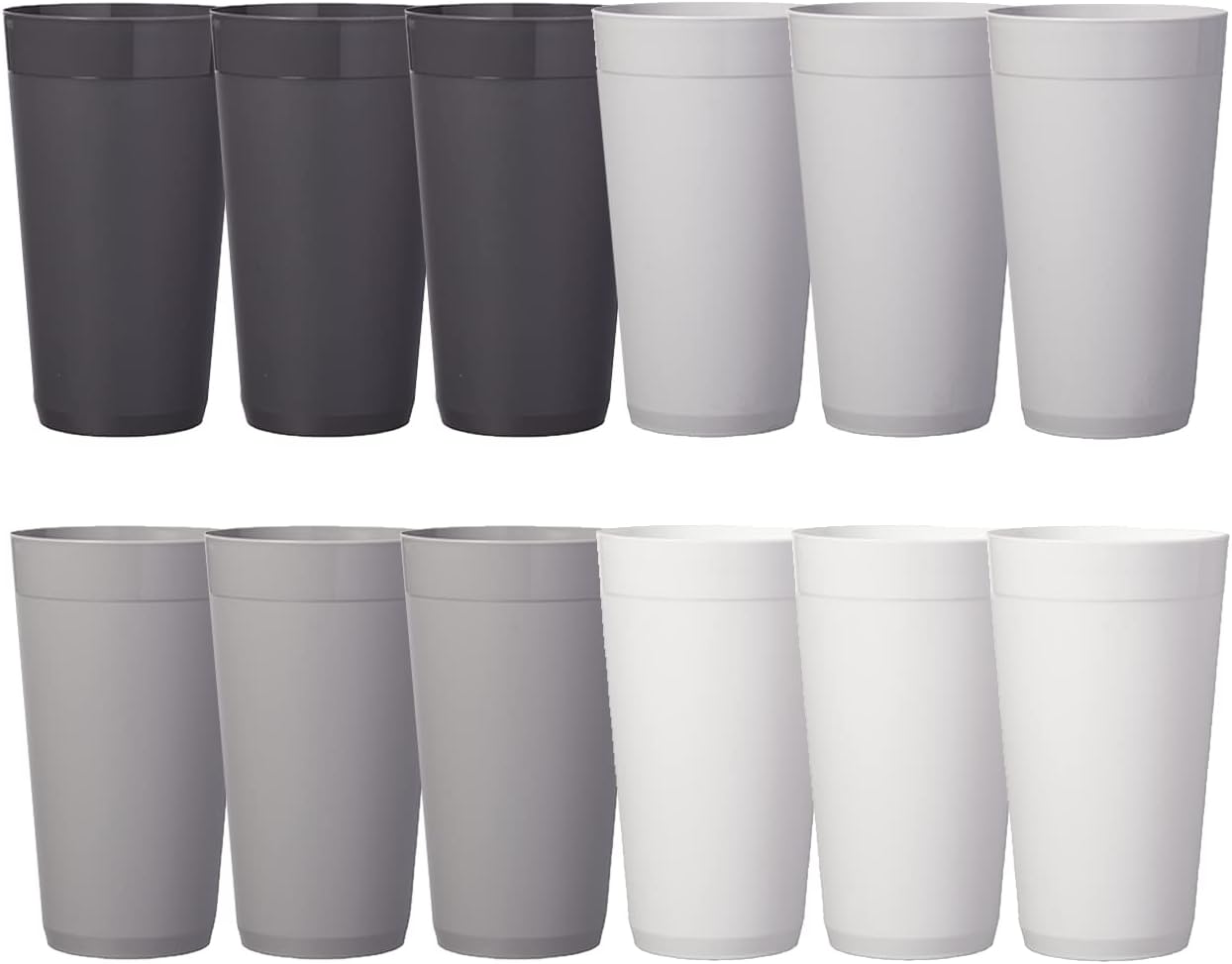 US Acrylic Newport 20 ounce Unbreakable Plastic Stackable Water Tumblers in Grey Stone | Set of 12 Drinking Cups | Reusable, BPA-free, Made in the USA, Top-rack Dishwasher and Microwave Safe | Unbreakable, Stackable, Drinking Cups, Reusable, BPA-free, Made in the USA