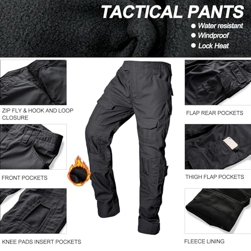 Men's Fleece Lined Tactical Pants Waterproof Hiking Pants Casual Thermal Cargo Pants Winter Insulated Work Pants4