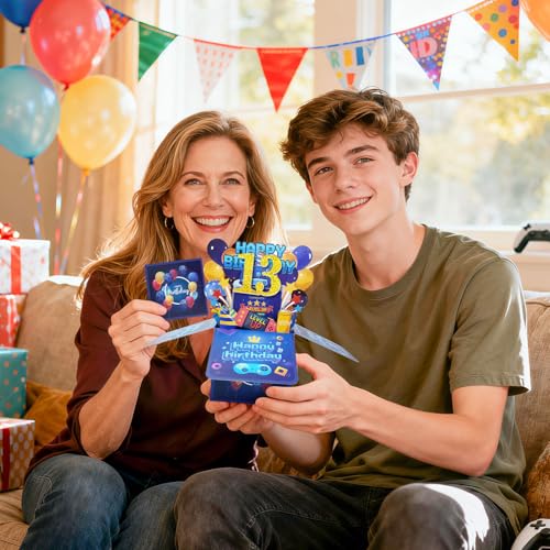 Hierein 13th Birthday Card, Pop Up 13th Birthday Cards for Boy, 3D Video Gamer Happy Birthday Card, Popup Gift Box Greeting Cards for 13 Year Old Son Grandson Brother Nephew Gift Decoration - Image 4