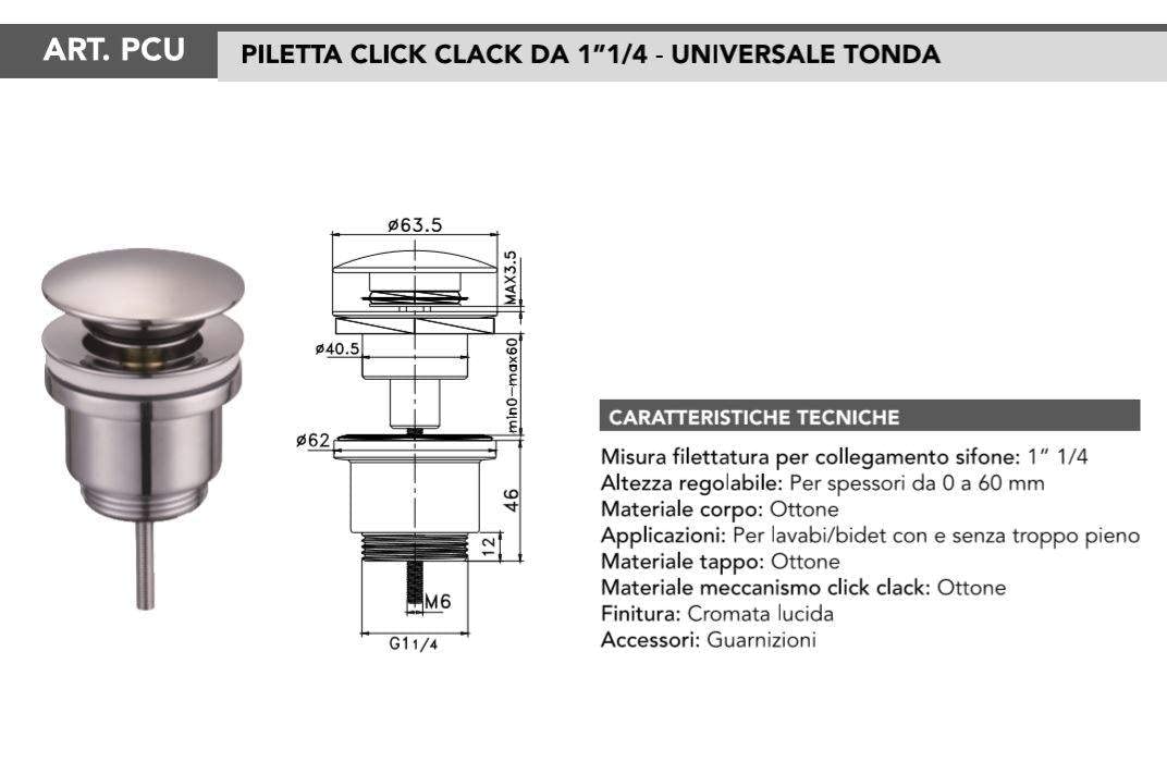PILETTA CLICK CLACK 1"1/4" LAVABO BIDET A SCATTO