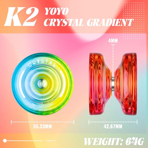 Image of MAGICYOYO Crystal Yoyo K2 Pack of 3, Responsive Yoyo for Kids &Beginner | Pro Dual Purpose Yoyos Replacement Unresponsive Bearing for Adults /Advanced+18 Strings+Remover Tool (Crystal Gradient)
