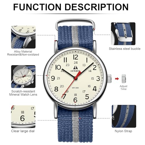 Image of LN LENQIN Mens Watches Unisex Military Sport Nylon Strap Stylish Luminous Fashion Analog Quartz Watch for Men Waterproof Army Tactical Casual Wristwatch