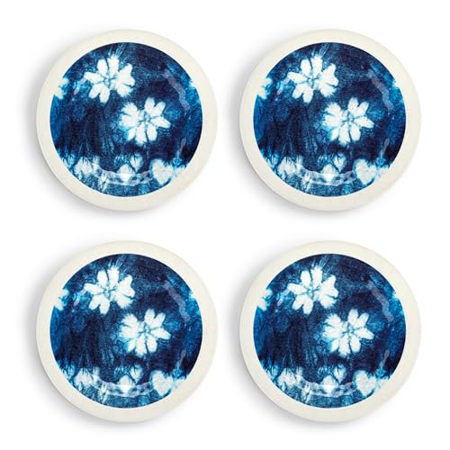 DEMDACO Tie-Dye Design - 6.5 Inch Indigo Blue/White Melamine Appetizer Snack Plates; Set of 4