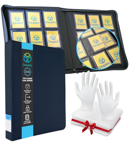 DEQADIC Top Loader Binder, 9 Pocket Holds 288 Cards, Includes 20 Toploaders, Side Loading Ringless Collection Binder for Sports Game Trading Card, Blue