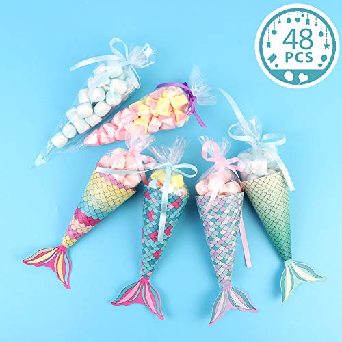 Aparty4u Sacchetti regalo Sirena, Set di 48 sacchetti decorativi per bomboniere a forma di sirena Scatole di carta caramelle per bambini Baby Shower Sirenetta per feste