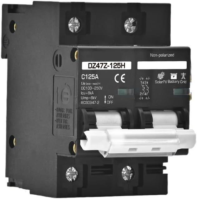 2P MCB 100A 125A 150A DC100V 150V 250V 500V 1000V Voltage Circuit Breaker C Curve Solar Panel Battery Short Circuit Protection(2P DC510-1000V,150A)