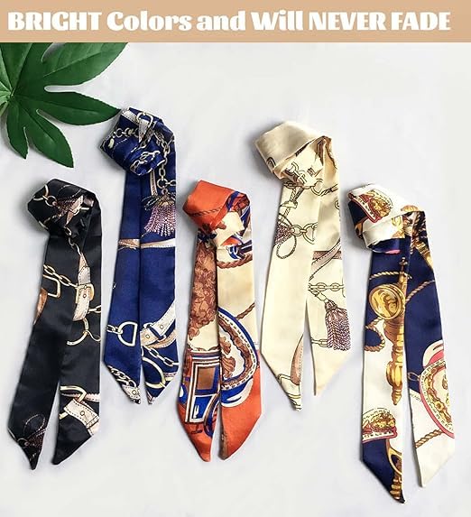 6PCS Handbag Head Scarf for Women Hair Purse Bag Silky Neck Scarves Gifts 39.4"x1.57"4