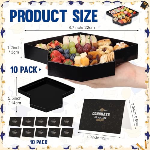 Image of Gueevin 10 Pcs 2026 Graduation Cap Serving Tray Grad Charcuterie Fillable Cardboard Food Tray with 10 Cards Candy Box Container Graduation Decorations for 2026 College Grad Party Supplies