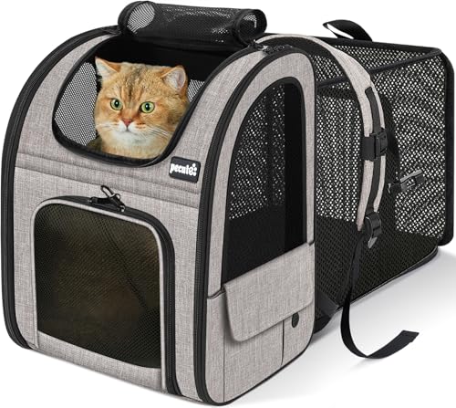 Pecute Pet Carrier Backpack, Dog Carrier Backpack, Expandable with Breathable Mesh for Small Dogs Cats Puppies, Pet Backpack Bag for Hiking Travel Camping Outdoor Hold Pets Up to 17 Lbs