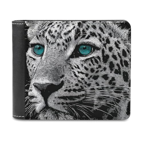 Leopard with Green Eyes Soft PU Leather Bifold Wallet, Coin Purse Credit Pass Case, Durable Card-Holder Slim Billfold for Men Woman Money Storage