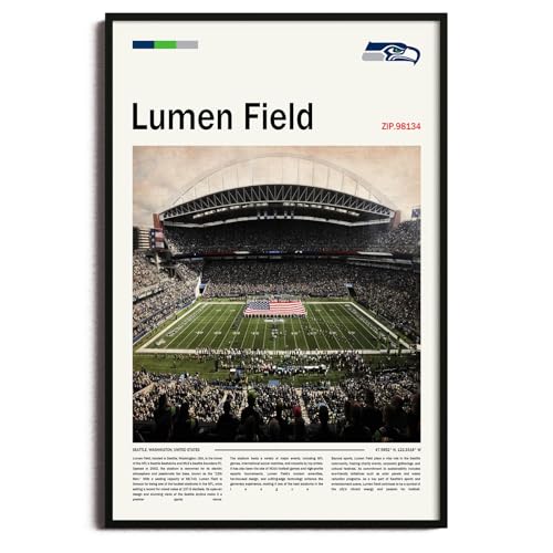 (Unframed 16x24) LumenField Canvas Print Seattle Home Field Wall Art for Seahawks Fans Sports poster for Game Room or Man Cave Decor