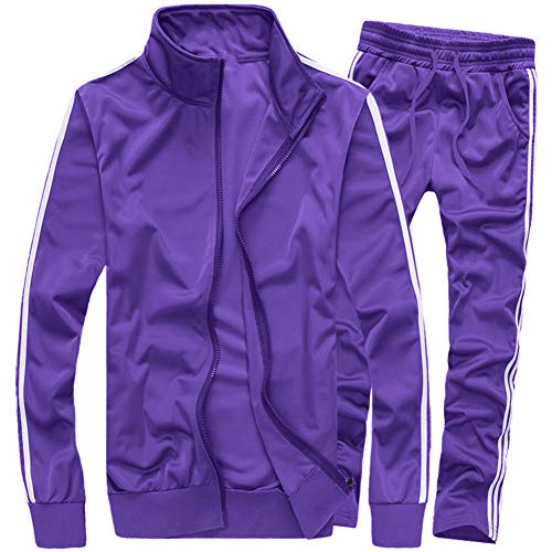 MACHLAB Men's Activewear Full Zip Warm Tracksuit Sports Set Casual Sweat Suit Purple