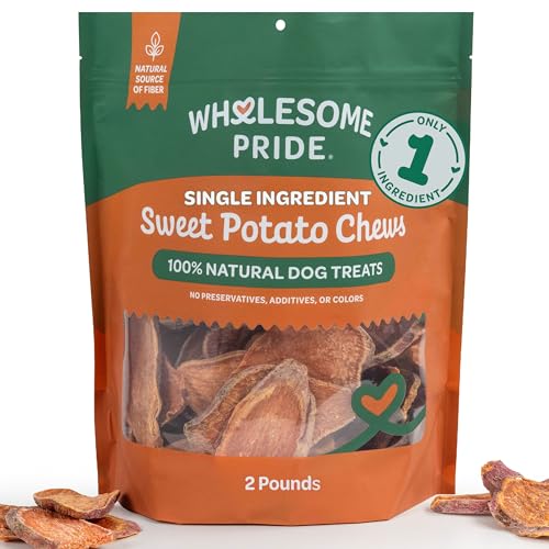 Wholesome Pride Healthy Sweet Potato Chews – Sensitive Stomach Dog Treats, No Preservatives, Single-Ingredient, No Grain, 32 oz