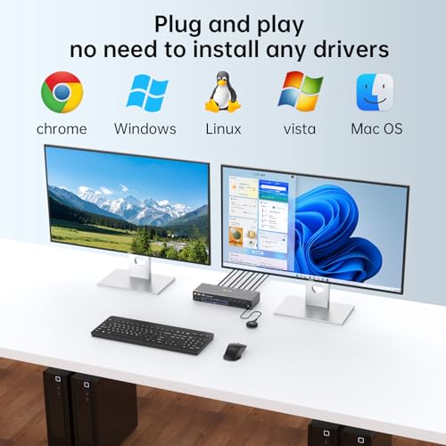 Image of HDMI Displayport KVM Switch 4 Computers 2 Monitors, 8K@60Hz /4K@144Hz Dual Monitor KVM Switch for 4 PCs Share 2 Monitors, with 4 USB3.0 Ports, USB Cables and Power Adapter,Black 15cm HDMI DP KVM