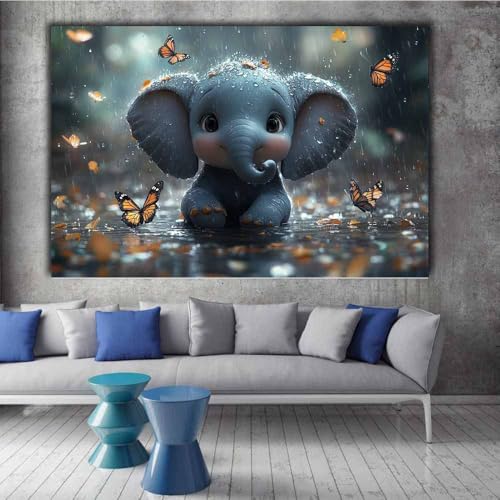 Tableau éléphant décoration murale TERUEA affiche orange 70x100cm sans cadre - 2