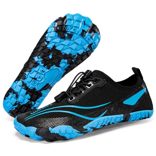 Wizeny Zapatos de acuáticos Hombres Zapatos de Descalzos Playa Secado rápido Transpirable para Yoga, Ejercicio, Deporte y Caminata,Black Blue,44 EU