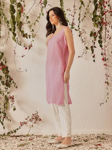 Image of Ada Hand Embroidered Lucknowi Chikankari Kota Kurta for Women A411211