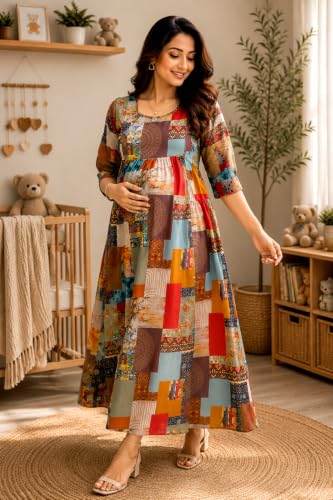 Image of RITIJYA Feeding Kurta for Women with Zip | Maternity Kurti for Nursing Mothers | Concealed Zipper, Extra Pleats Pre to Post Pregnancy | Quick-Dry Comfort Fabric | S-4XL