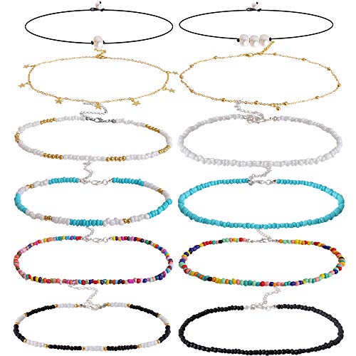 Onesing 12 Pcs Beaded Necklace Women Bohemian Necklaces For Teen Girls Choker Necklace For Women Beaded Choker Necklace Cute Things For Teen Girls Beach Necklaces Seed Bead Necklace Cute Jewelry #TOP29
