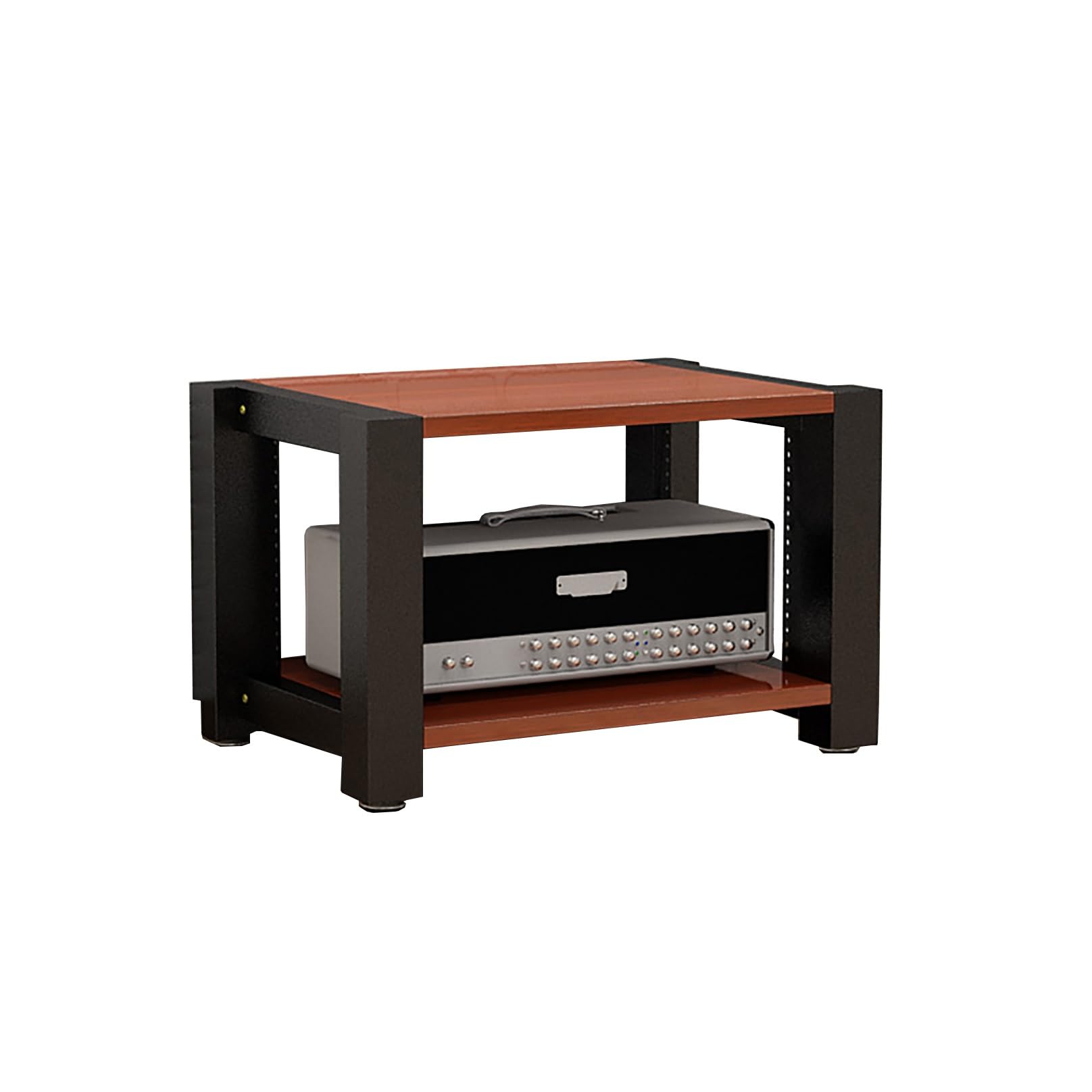 HiFi Rack de madera y acero para mesa giratoria y armario de enrutador, estante esquinero para sistemas y sistemas Ste marrón rojizo, 60 x 51 x 40 cm