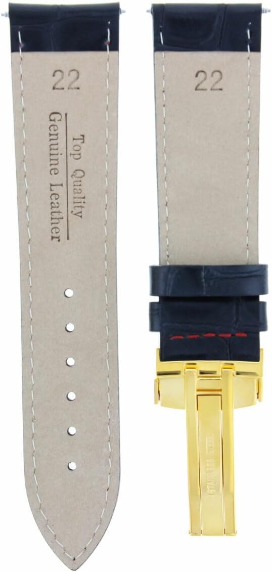 Ewatchparts 17-24mm Leather Watch Band Strap With Deployment Clasp Compatible With Rolex Gold