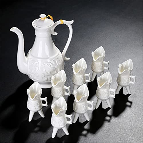 Juego de vino de cerámica Flagon, copa de vino blanco, celadón, taza antigua, trípode, copa de vino, dispensador de vino regalo (Color: A) (C)