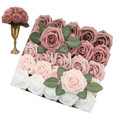 Patifirst Flores Artificiales,25 Unidades de Flores con Efecto Degradado para Centros de Mesa | Arreglos Elegantes y Realistas para Centros Mesas Jarrón Interior Exterior Bodas Eventos