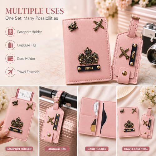 Image of Eco Leather Unisex Passport Cover and Luggage Tags (Pink)