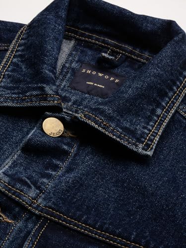Image of SHOWOFFFF Men Solid Denim Jacket | Spread Collar Full Sleeves Denim Jacket for Mens | Slim Fit Regular Length Jacket for Men's