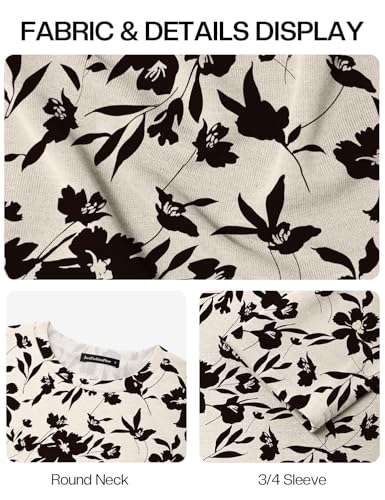 JUSTFASHIONNOW Floral Tunic Tops for Women Plus Size Dressy Casual 3/4 Length Sleeve Womens Blouses Maternity Shirts Asymmetrical Hem Ladies Outfits（Apricot，XX-Large — view 6