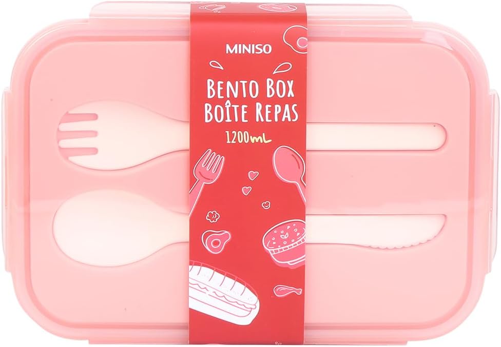 Miniso Lunch Box, Large Capacity Leak Proof Boxes For Office, Rectangle Bento Box Office Women, Kids, Tiffin 1200Ml (Pink)