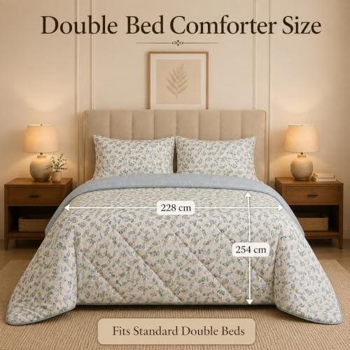 Image of Signature Reversible AC Comforter Set 350 GSM,Soft Microfibre King Size Quilt Blanket for Winter (Mint Meadow, Double Bed)