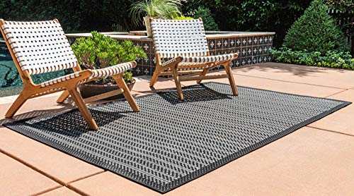 Unique Loom Outdoor Border Collection Area Rug - Checkered (8' x 11' 4" Rectangle, Gray/ Black) - Image 2