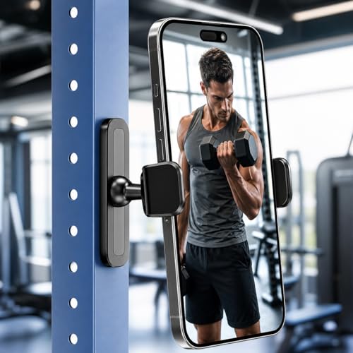 BIJASANI Gym Phone Holder Magnetic Clip Grip Mount, Heavy Duty Military Grade Super Strong N55 Magnet Base, Compatible with iPhone and Android Smartph