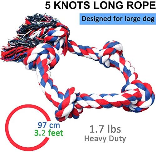Youngever Dog Rope Toys for Aggressive Chewers Tough Rope Chew Toys for XL Large and Medium Dog Indestructible Rope for Large Breed Dog Tug War Teeth Cleaning (5 Knots)