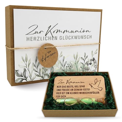 ZUKLA Verpackung für Geldgeschenke Kommunion - Geschenkset Geschenkbox 15 x 11 cm - mit Reagenzglas - Geschenk für Jungen & Mädchen - Geldgeschenk Verpackung Holz