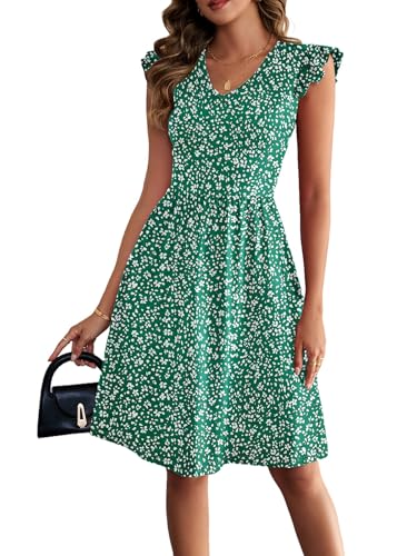 Image of HELYO Women's Summer Dresses Cute V Neck Ruffle Sleeve Cocktail Short Work Casual Dress with Pockets 648