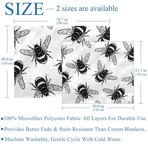 Couverture douce en microfibre supérieure, plaid graphique bourdon noir