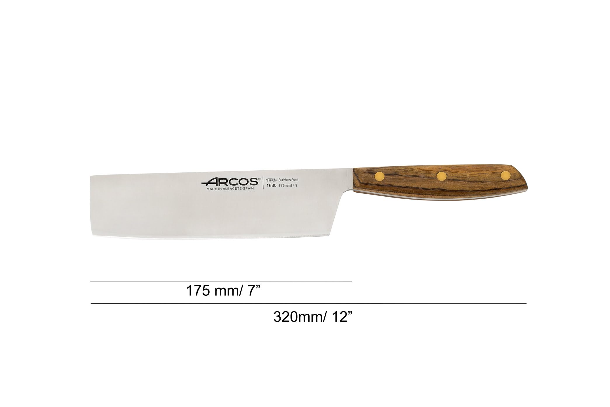 Arcos Serie Nordika - Cuchillo Usuba - Acero Inoxidable NITRUM - Hoja de 175 mm - Mango de Madera Ovengkol 100% natural de bosques certificados FSC® - Embalaje 100% reciclado
