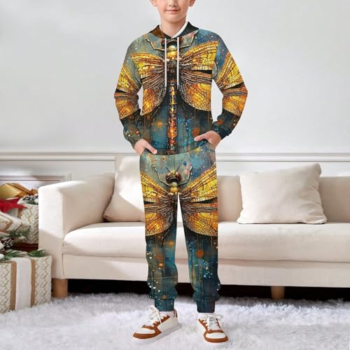 Boys Girls 2 Piece Sets Hoodie and Pants Sweatshirt Set 2 Pieces for Kids, Dragonfly Galaxy Universe3