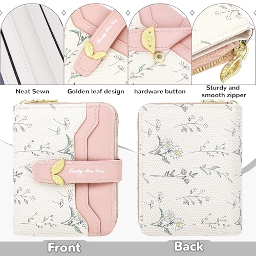 Small Wallet Womens Pink Flower Cute Wallet's Women Mini Wallets for Ladies Slim Change Purse for Ladies Bifold Wallet Womens With Zipper Coin Pocket Purses Card Holder for Women3