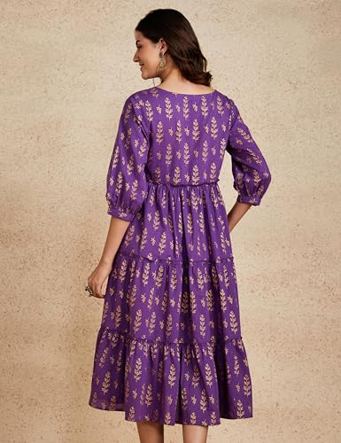 Image of Amazon Brand - Myx Women Cotton Printed Tiered Dress (Available in Plus Sizes)