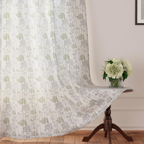 Image of Encasa XO Door Printed Sheer Curtains, Light Filtering Branches Green