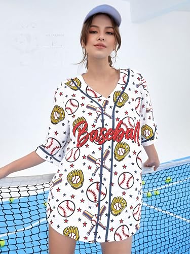 Image of Baseball Shirt Women Baseball Jersey Graphic Button Down Shirt Game Day Short Sleeve Tops