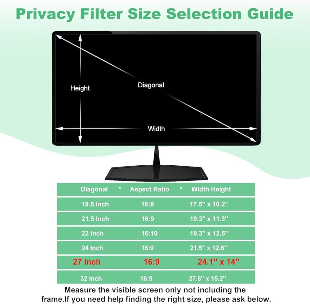 Filtro Privacy per Monitor 16:9 da 27 Pollici, Filtro Anti-luce Blu Sospeso per Computer/Desktop