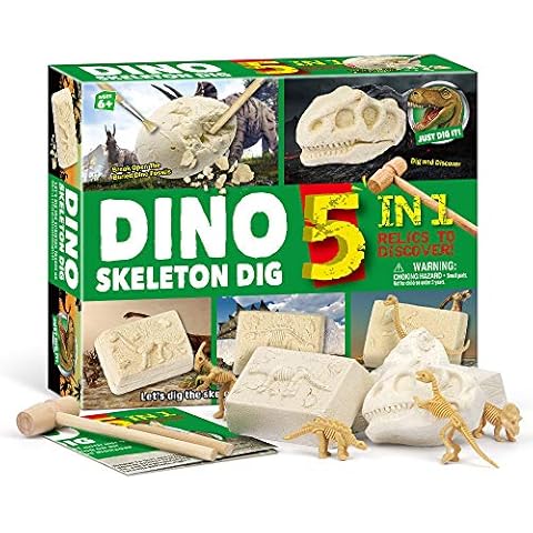 JoaSinc 5 in 1 Dinosaur Dig Kit, Dinosaur Skeleton Toys Dig Kit, Dino Fossils Digging and Excavation Kits, Archeology Biology Science Educational Toy for Kids Boys Girls, Birthday, Easter, Party Gift Cover