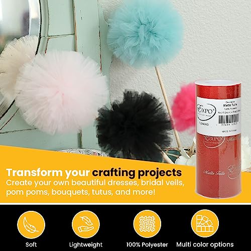 Image of Expo International Decorative Matte Tulle, Lightweight Polyester Tulle Fabric for Tutus, Costumes, and Party Decorations, Washable, Easy-to-Use, 6 Inch x 25 Yards, Red, Pack of 1