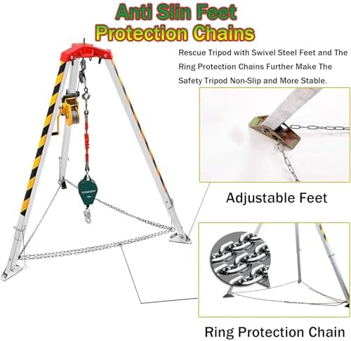 Confined Space Rescue Tripod, Aluminum Emergency Fire Rescue Rope with Telescopic Legs, Suitable for Flue/Tunnel/Sewer.,1800LBSWinch