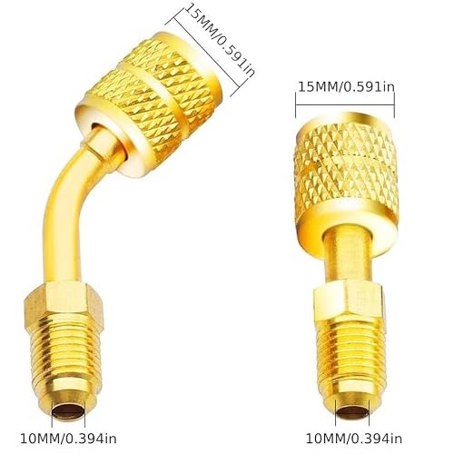 R410a Adapter for Mini Split System, Charging Vacuum Port Adapter, Quick Coupler 5/16 Female 1/4 Male Flare for Air Conditioner HVAC Refrigeration Service, 2 Straight Adapter + 2 Angled Adapter - Thumbnail 4