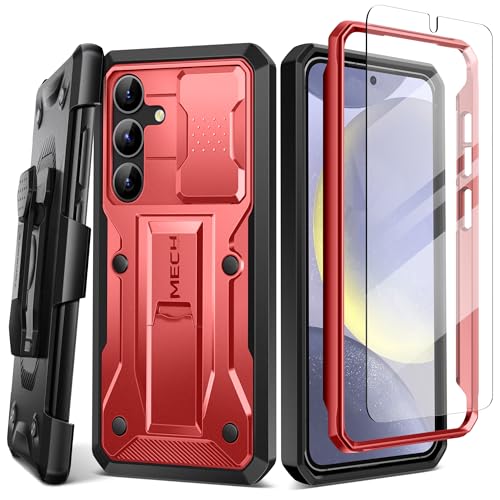 Coque Samsung S24 antichoc rouge TONGATE intégrale avec béquille et clip ceinture robuste